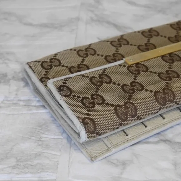 GUCCI Vintage Authentic Long Wallet Purse GG Canvas Leather White - Picture 8 of 9